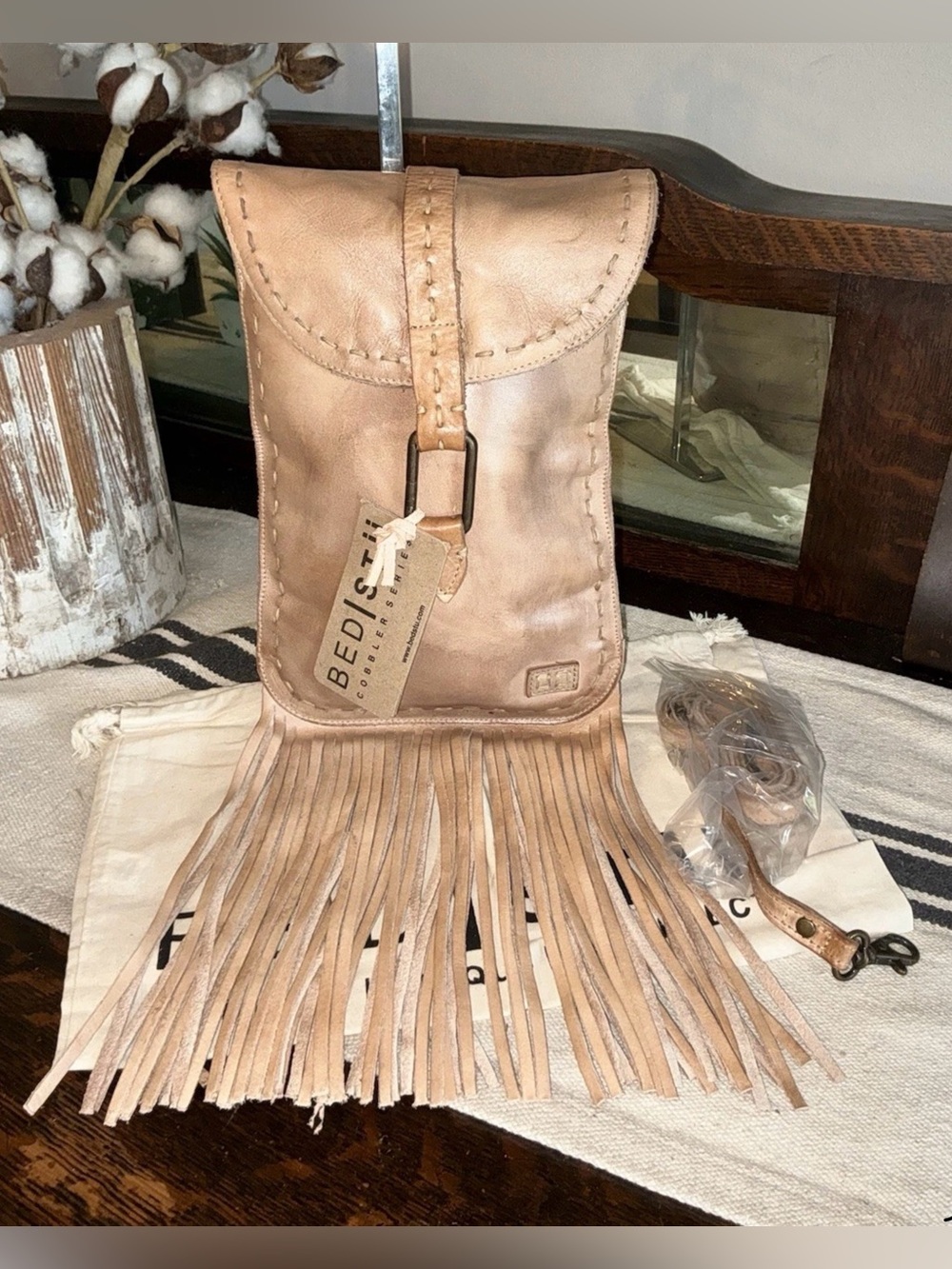 NWT Bed Stu Leather SANDY LANE II Oats Dip Dyed Fringe Crossbody Bag MSRP $165